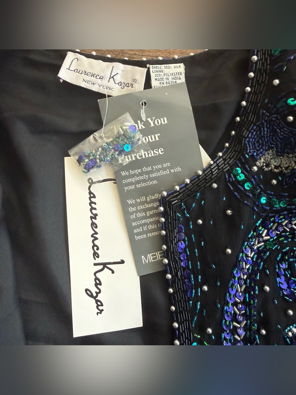 Vintage 80s Deadstock Laurence Kazar Silk Sequin Top ~ Size XL - Picture 9 of 9